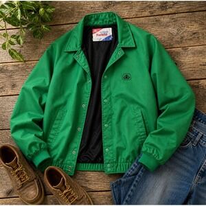 Vintage Pioneer Seed Corn Swingster Jacket Green Snap Front Coach Farm Ag USA M